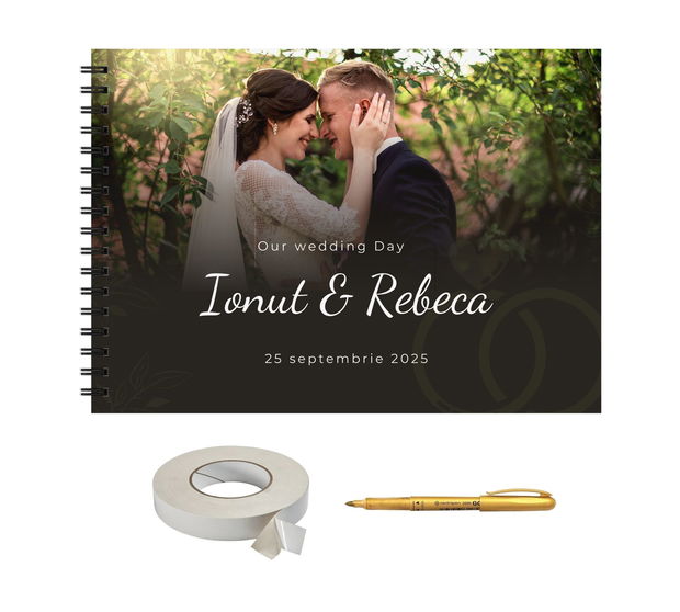 Set Album foto / GuestBook pentru nunta, A4 landscape, pix si dubluadeziv inclus, 3 piese