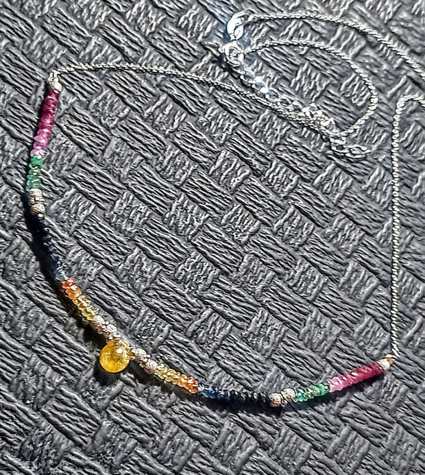 Colier argint safir albastru galben rubin smarald brioleta safir galben ombre nuante gradient lant argint minimalist boho chic trendy - Transport gratuit