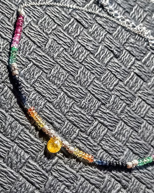 Colier argint safir albastru galben rubin smarald brioleta safir galben ombre nuante gradient lant argint minimalist boho chic trendy - Transport gratuit