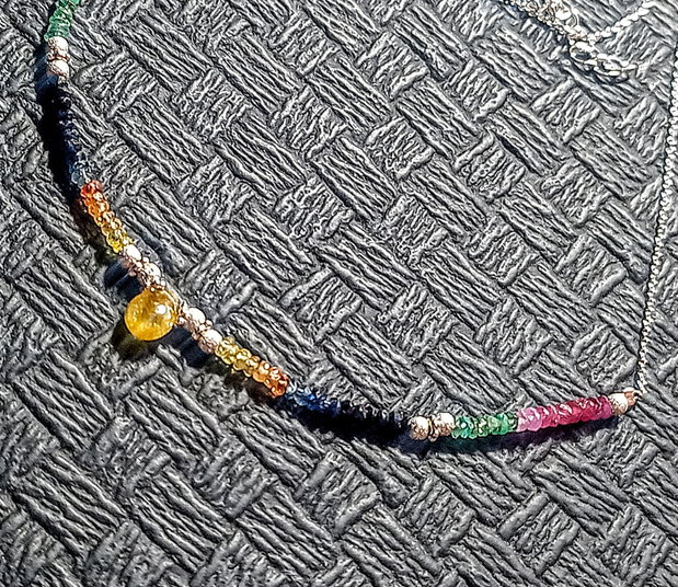 Colier argint safir albastru galben rubin smarald brioleta safir galben ombre nuante gradient lant argint minimalist boho chic trendy - Transport gratuit