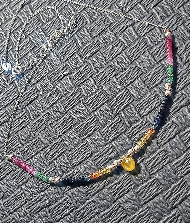 Colier argint safir albastru galben rubin smarald brioleta safir galben ombre nuante gradient lant argint minimalist boho chic trendy - Transport gratuit