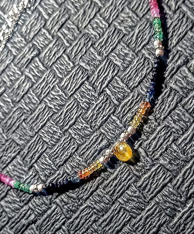 Colier argint safir albastru galben rubin smarald brioleta safir galben ombre nuante gradient lant argint minimalist boho chic trendy - Transport gratuit