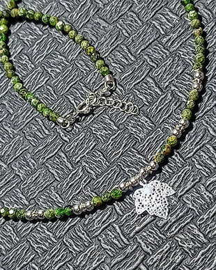 Colier argint crom diopsid charm frunza argint minimalist boho chic trendy - Transport gratuit