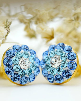 Cercei handmade Chaton Ball Light Blue  Argint 925 placat cu aur