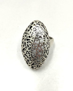 Inel masiv din zamac argintat, model vintage, oval