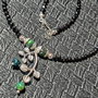 Colier argint opal de foc etiopian negru turmalina neagra charm argint ramura minimalist boho chic trendy - Transport gratuit