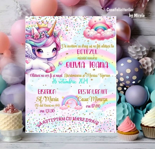 Invitatie botez fetite Unicorn