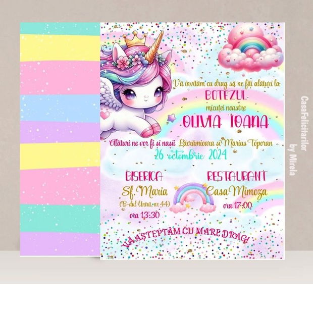 Invitatie botez fetite Unicorn