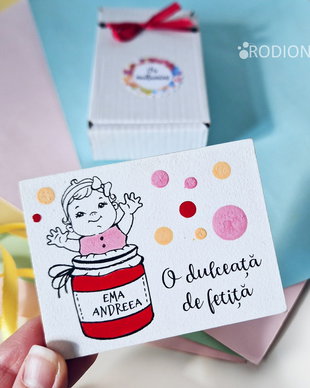 Marturii magneti botez fetita dulceata personalizate cu nume