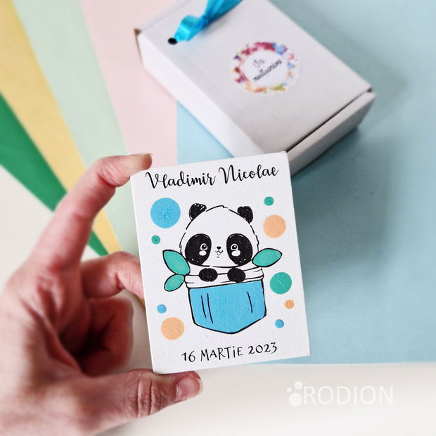 Marturii botez ursulet panda cu magnet personalizate pictate