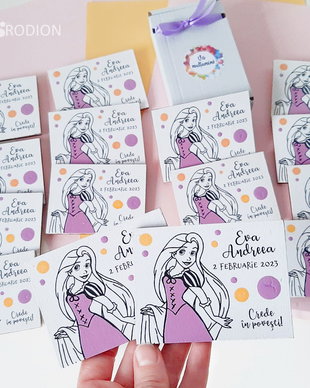 Marturii botez Rapunzel personalizate pictate manual