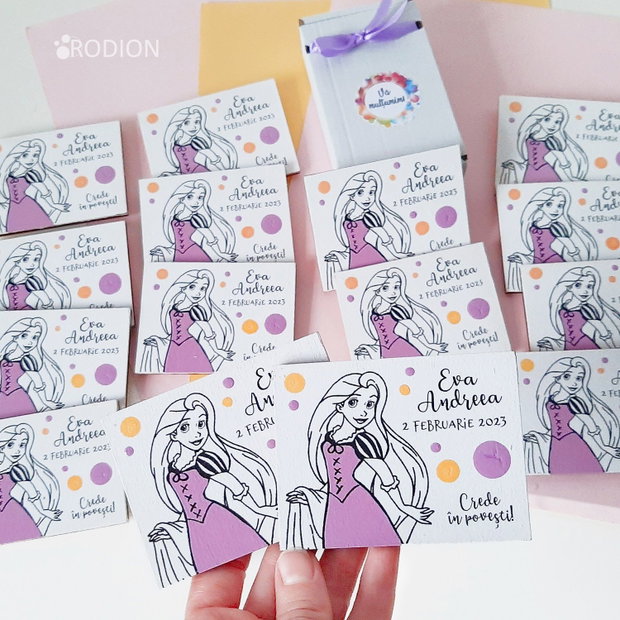 Marturii botez Rapunzel personalizate pictate manual