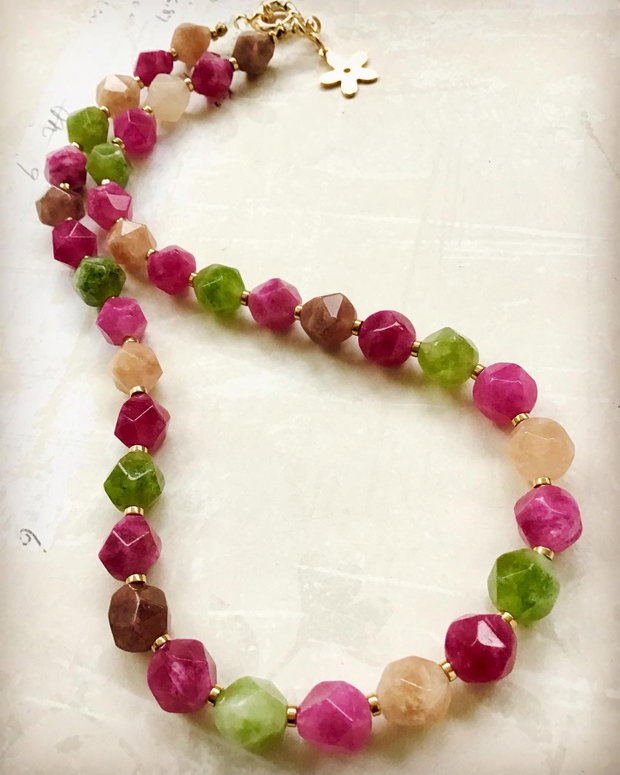 Colier CHOKER Jad turmalinat multicolor