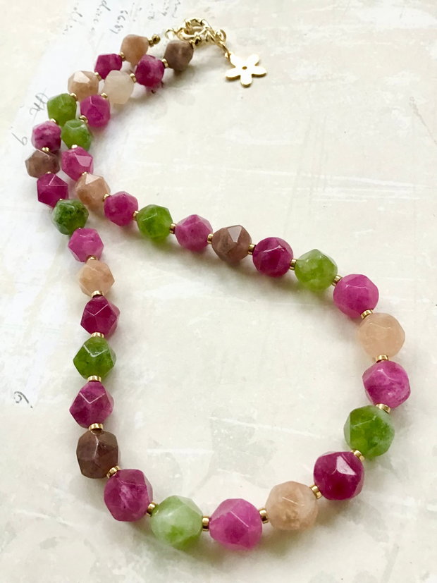 Colier CHOKER Jad turmalinat multicolor