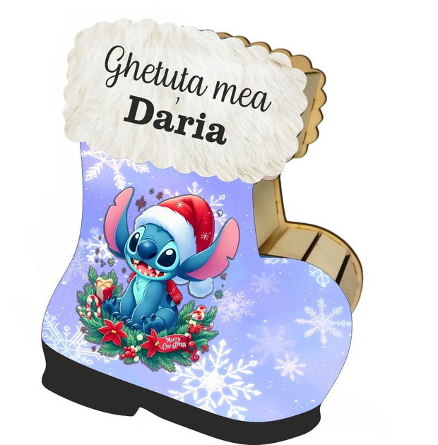 Cutie cadou de Craciun in forma de gheata, Personalizata, Lemn, 22×21 cm, CCDB025