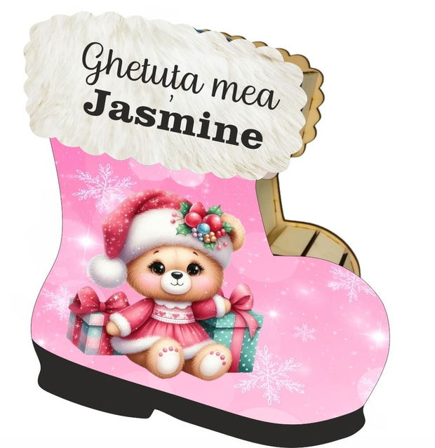 Cutie cadou de Craciun in forma de gheata, Personalizata, Lemn, 22×21 cm, CCDB026