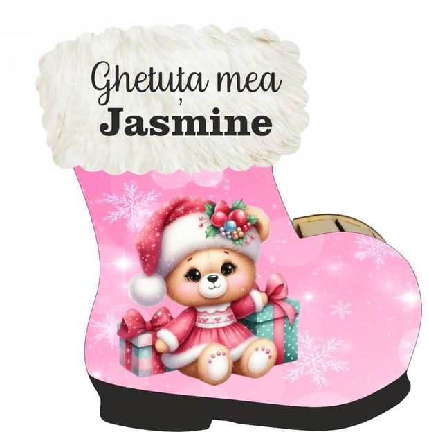 Cutie cadou de Craciun in forma de gheata, Personalizata, Lemn, 22×21 cm, CCDB026