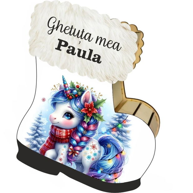 Cutie cadou de Craciun in forma de gheata, Personalizata, Lemn, 22×21 cm, CCDB034