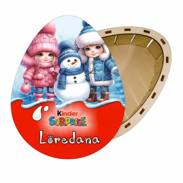 Cutie cadou de Craciun Ou Kinder Surprise, Personalizata, Lemn, Multicolor, CCDB037