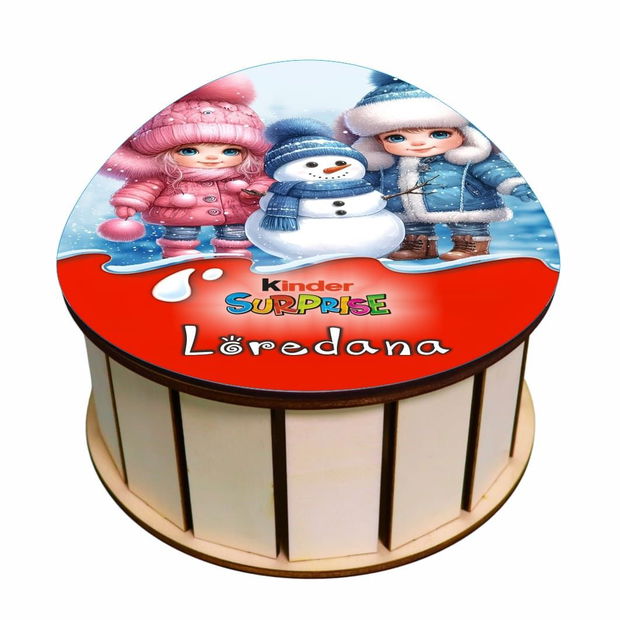 Cutie cadou de Craciun Ou Kinder Surprise, Personalizata, Lemn, Multicolor, CCDB037