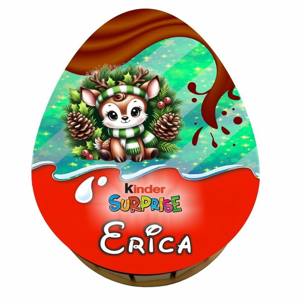 Cutie cadou de Craciun Ou Kinder Surprise, Personalizata, Lemn, Multicolor, CCDB040