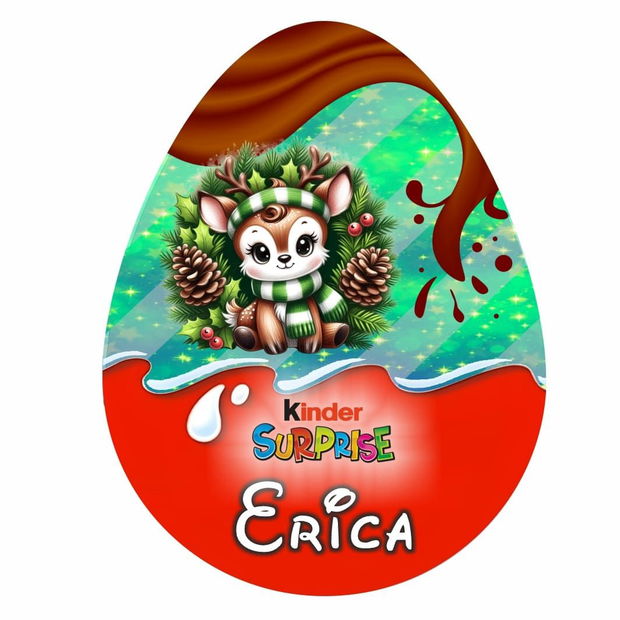 Cutie cadou de Craciun Ou Kinder Surprise, Personalizata, Lemn, Multicolor, CCDB040