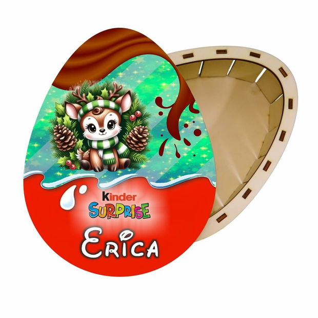 Cutie cadou de Craciun Ou Kinder Surprise, Personalizata, Lemn, Multicolor, CCDB040