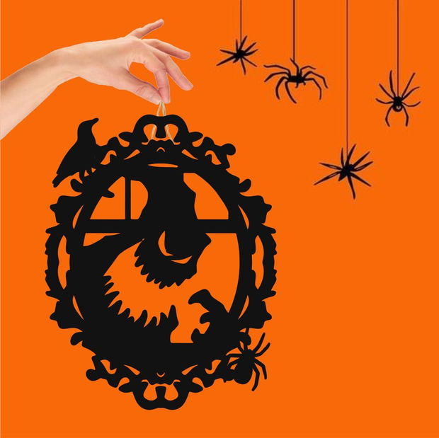 Decoratiune de Halloween, Lemn, Negru, 30×24 cm, DH032