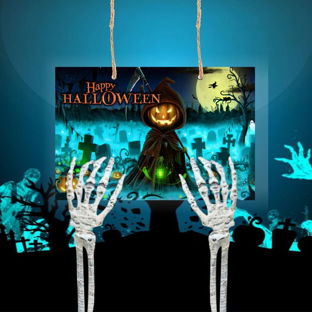 Decoratiune de Halloween, Lemn, Multicolor, 41x29cm, DH036