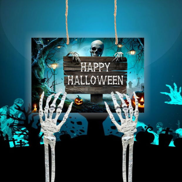 Decoratiune de Halloween, Lemn, Multicolor, 41x29cm, DH037