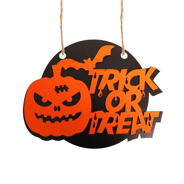 Decoratiune de Halloween, Lemn, Portocaliu, 30×24 cm, DH040