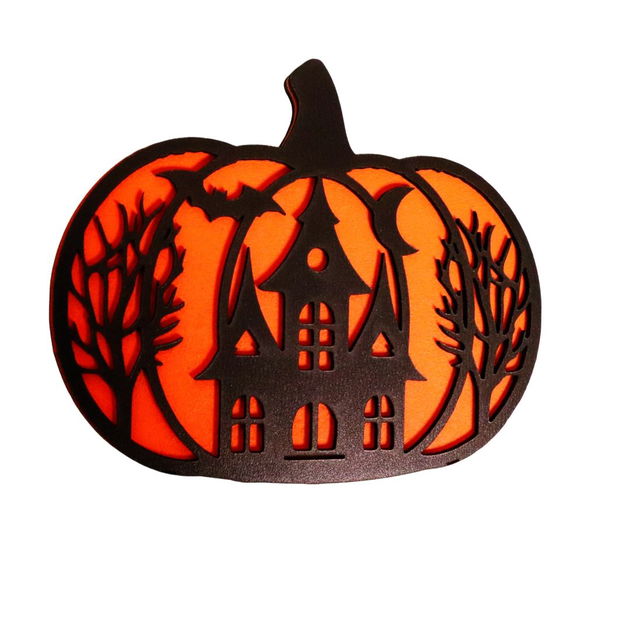 Decoratiune de Halloween, Dovleac, Lemn, Portocaliu, 30×25 cm, DH053