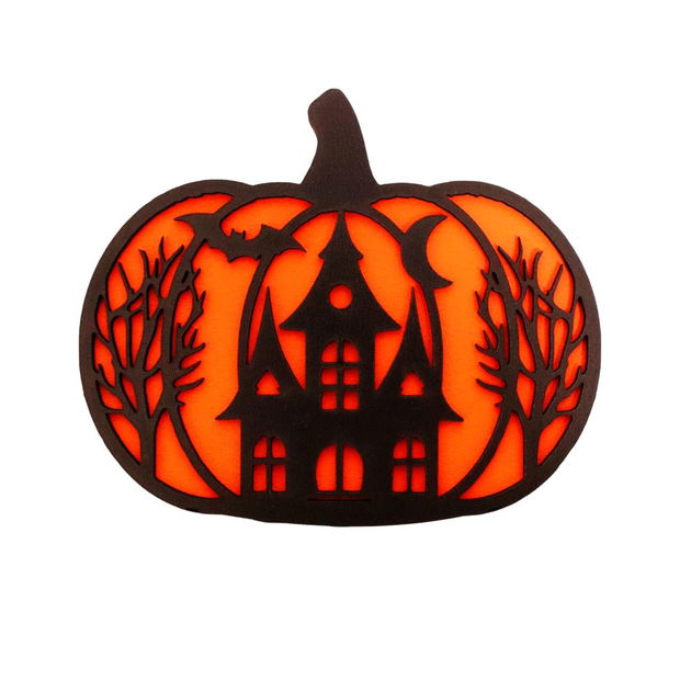 Decoratiune de Halloween, Dovleac, Lemn, Portocaliu, 30×25 cm, DH053