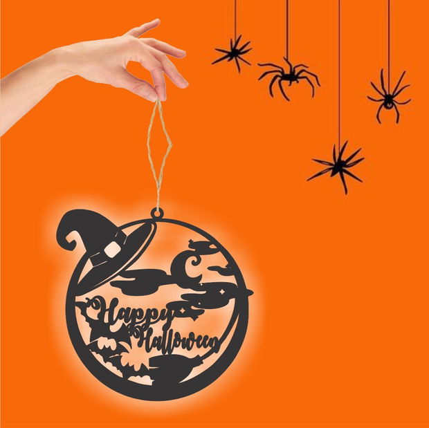 Decoratiune de Halloween, Lemn, Negru, 30×30 cm, DH069