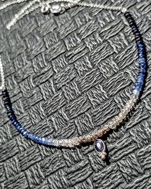 Colier argint safir albastru ombre gradient degrade sillimanit charm lant argint minimalist boho chic  trendy - Transport gratuit