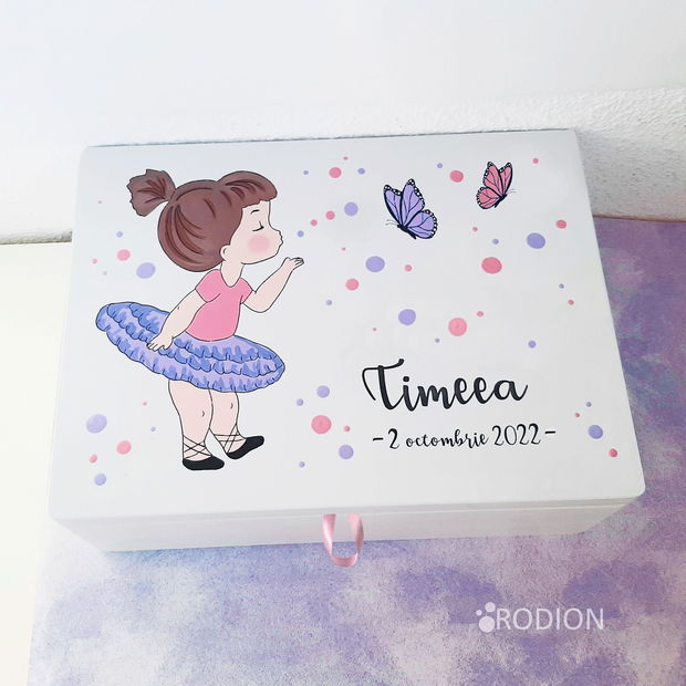 Cufar fetita balerina cutie de dar pictata manual personalizata cu nume