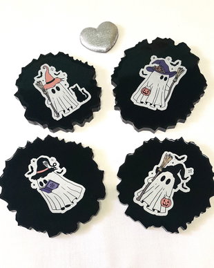 Funny black halloween - set de 4 coastere din rășină epoxidică