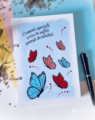 Agenda & caiet amintiri fluturasi personalizat cu mesaj pictat manual