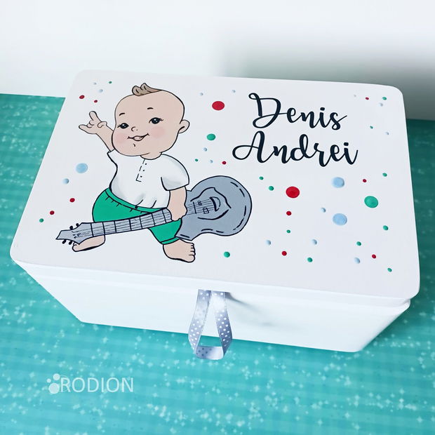 Cufar amintiri pictat manual personalizat cutie dar botez