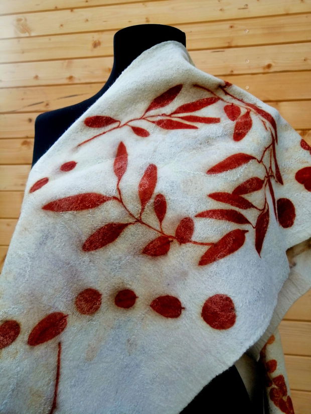 Eșarfă din lănă merinos și mătase naturală/Felted &Ecoprinted Scarf