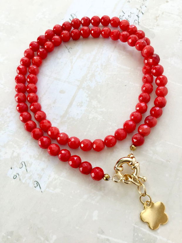 Colier CHOKER Coral rosu CRACIUN / MARTISOR