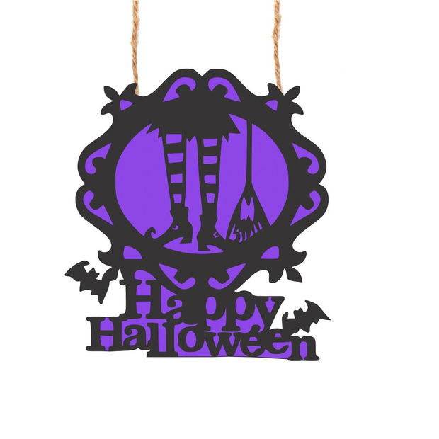 Decoratiune de Halloween, Lemn, Mov, 30×27 cm, DH072