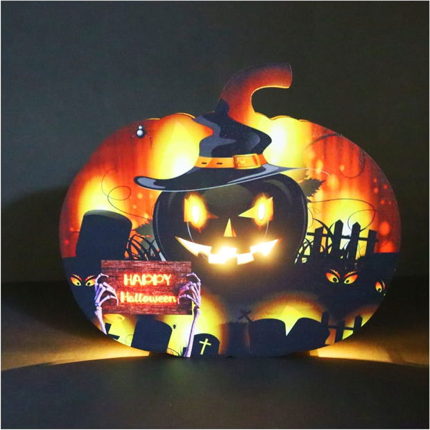 Lampa de Halloween, Led, Dovleac, Portocaliu, 28×25 cm, DH095