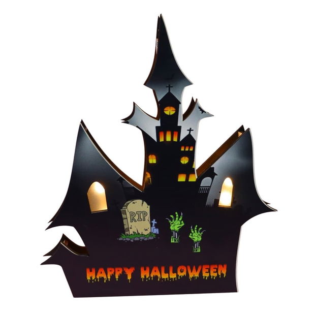 Lampa de Halloween, Led, Castel, Negru, 28.5×24.5 cm, DH097