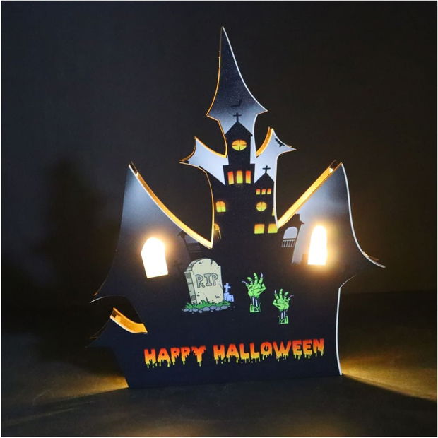 Lampa de Halloween, Led, Castel, Negru, 28.5×24.5 cm, DH097