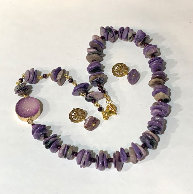 SET~PURPLE OCTOBER~ charoit,hematit electroplacat,agata druzy,inox auriu