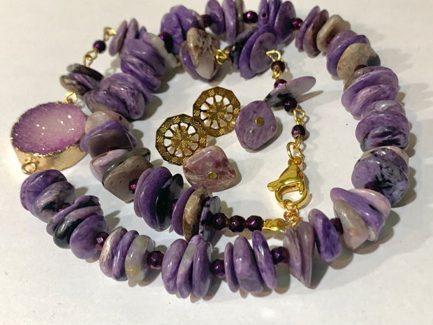 SET~PURPLE OCTOBER~ charoit,hematit electroplacat,agata druzy,inox auriu