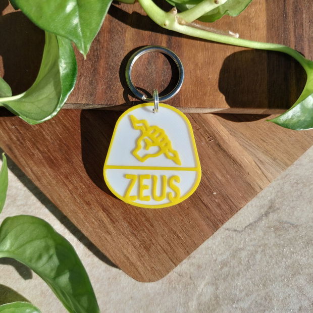 Dog Tag sau Breloc Personalizat - Medalion galben cu simbol Zeus