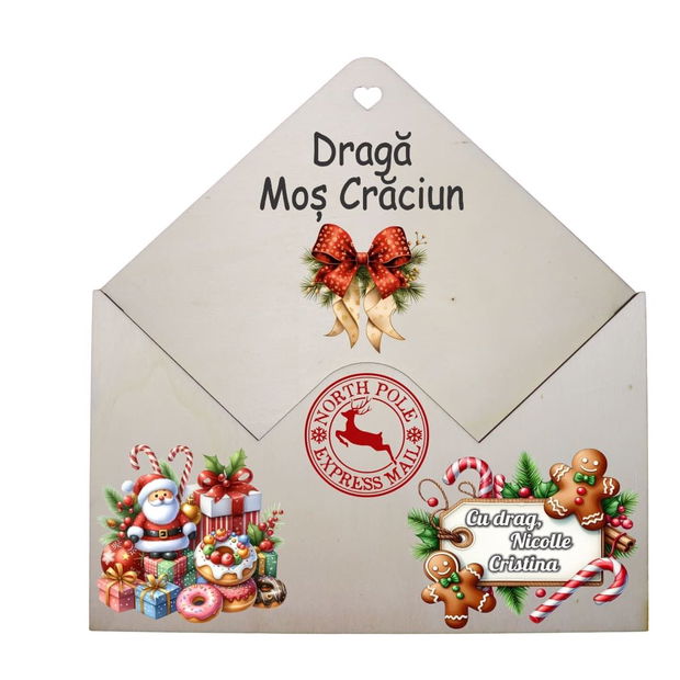 Plic pentru Mos Craciun, Personalizat, Lemn, 23×22 cm, PSSMC004