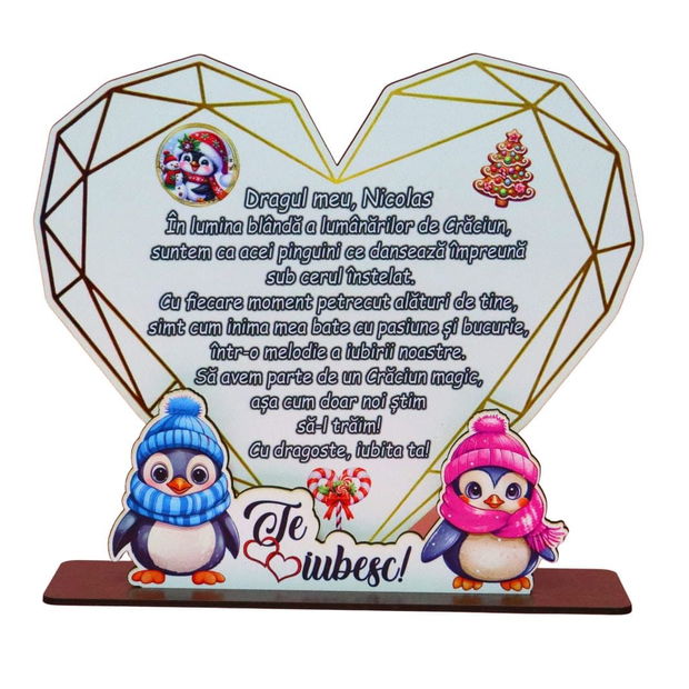 Decoratiune Cadou, Personalizata, Indragostiti, Lemn, 21,5x20cm, DCCRUV003